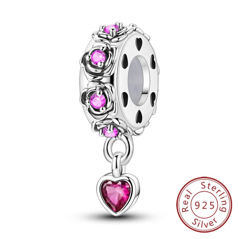 Fit Original 925 Sterling Silver Clip Charms with Zircon and Silicone Spacer Beads for Women DIY Bracelet Gift