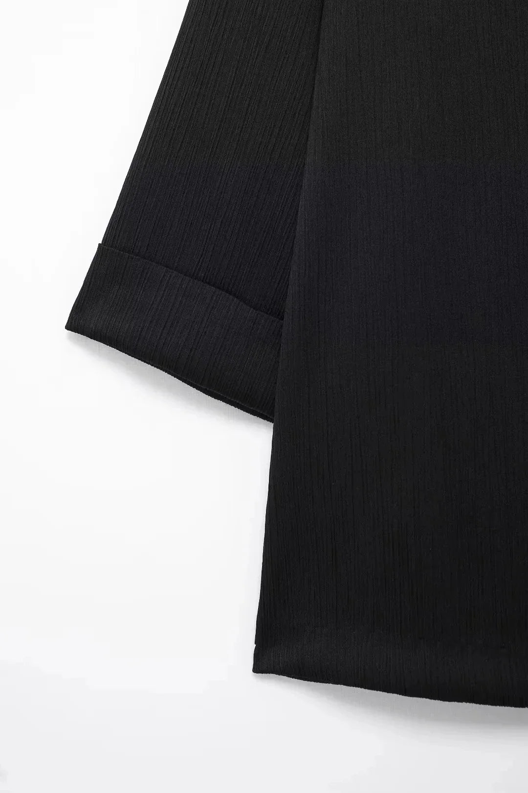 Elegant Women Blazer Pant Suit Set with Wrinkle Effect Double Breasted Long Sleeve Coat and Straight Trouser for Office Wear