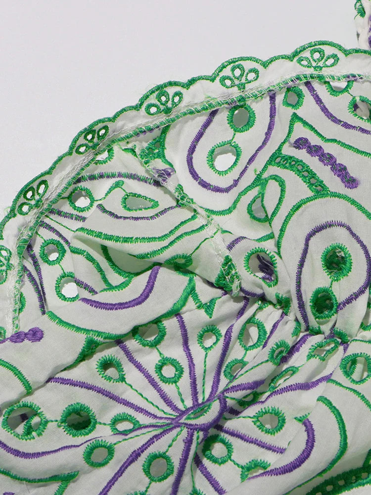 Embroidery Print Strapless Mini Dress Ruffled High Waist