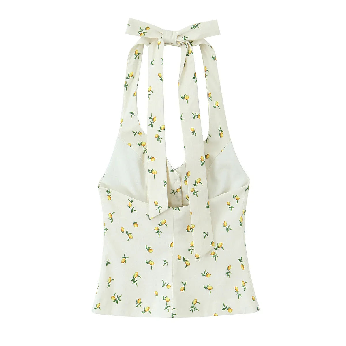 Casual Summer Two Piece Skirt Set for Women Lemon Print Backless Hanging Collar Tank Top with A-Line Mini Skirt Sleeveless Short Top