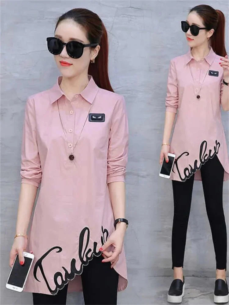 Women's Long Sleeve Embroidered Blouse Spring Fashion Loose Fit Ladies Shirt Plus Size Casual Top