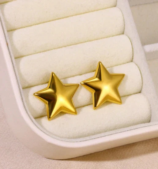 Stainless Steel Star Hoop Earrings for Women in Luxury Gold Color - Trendy Ear Jewelry Gift for Her
