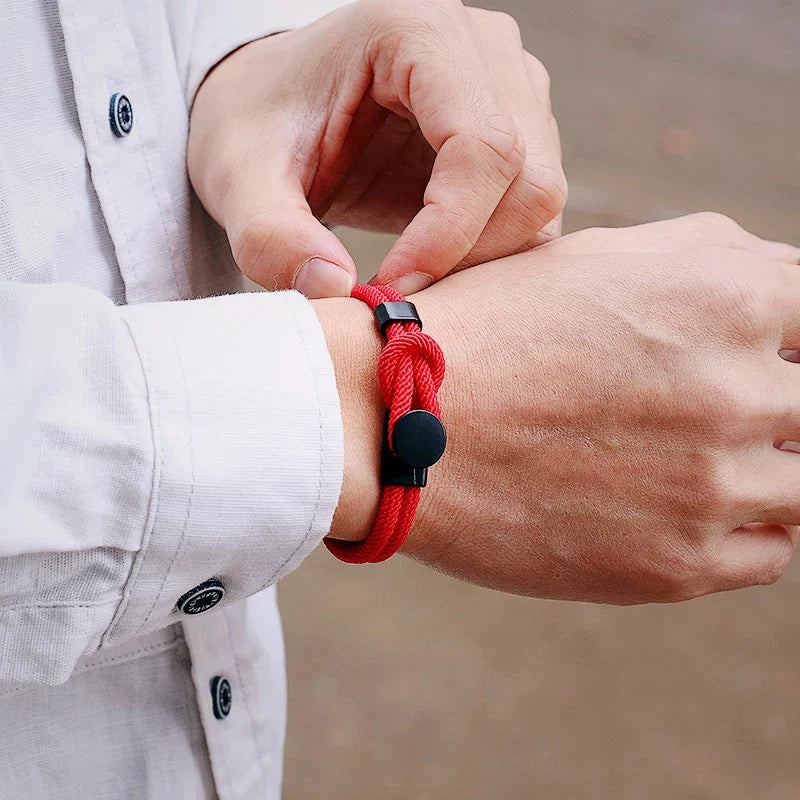 Men's Double Layer Rope Bracelet with 4mm Nylon Cord and Lucky Red Thread Gift for Him