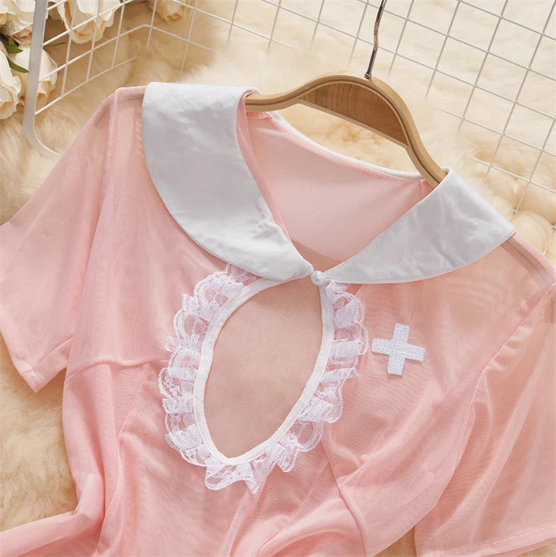 Kawaii Sheer Lace Patchwork Dress With Slit Party Wear