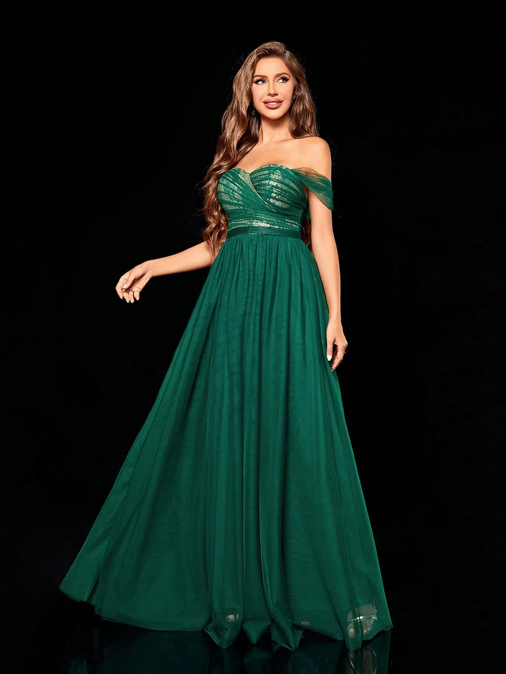 One Shoulder Mesh Maxi Dress With Gold Lace Accent