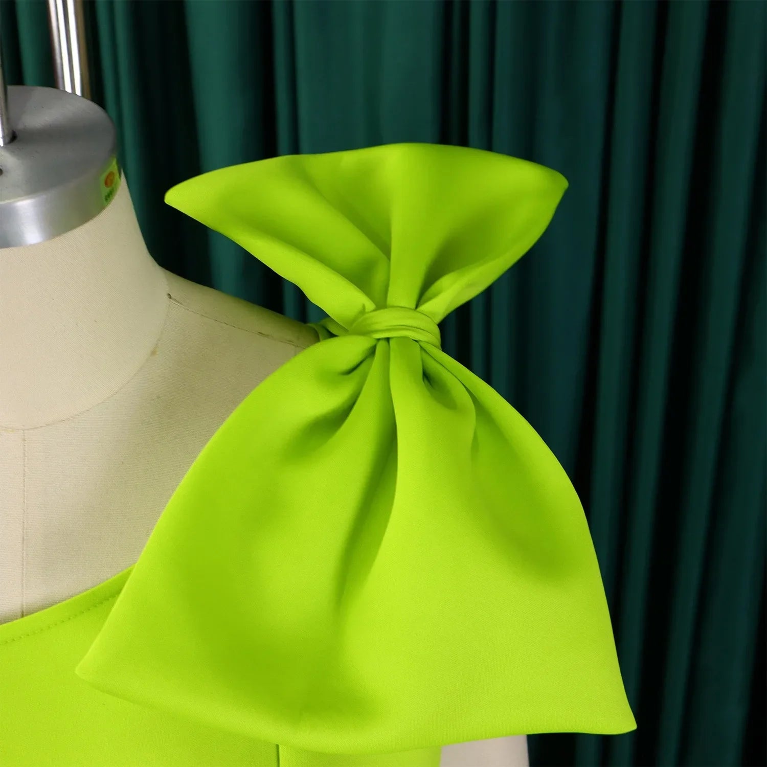 One Shoulder Bow Dress A Line Pleated Mid Calf Party Dress