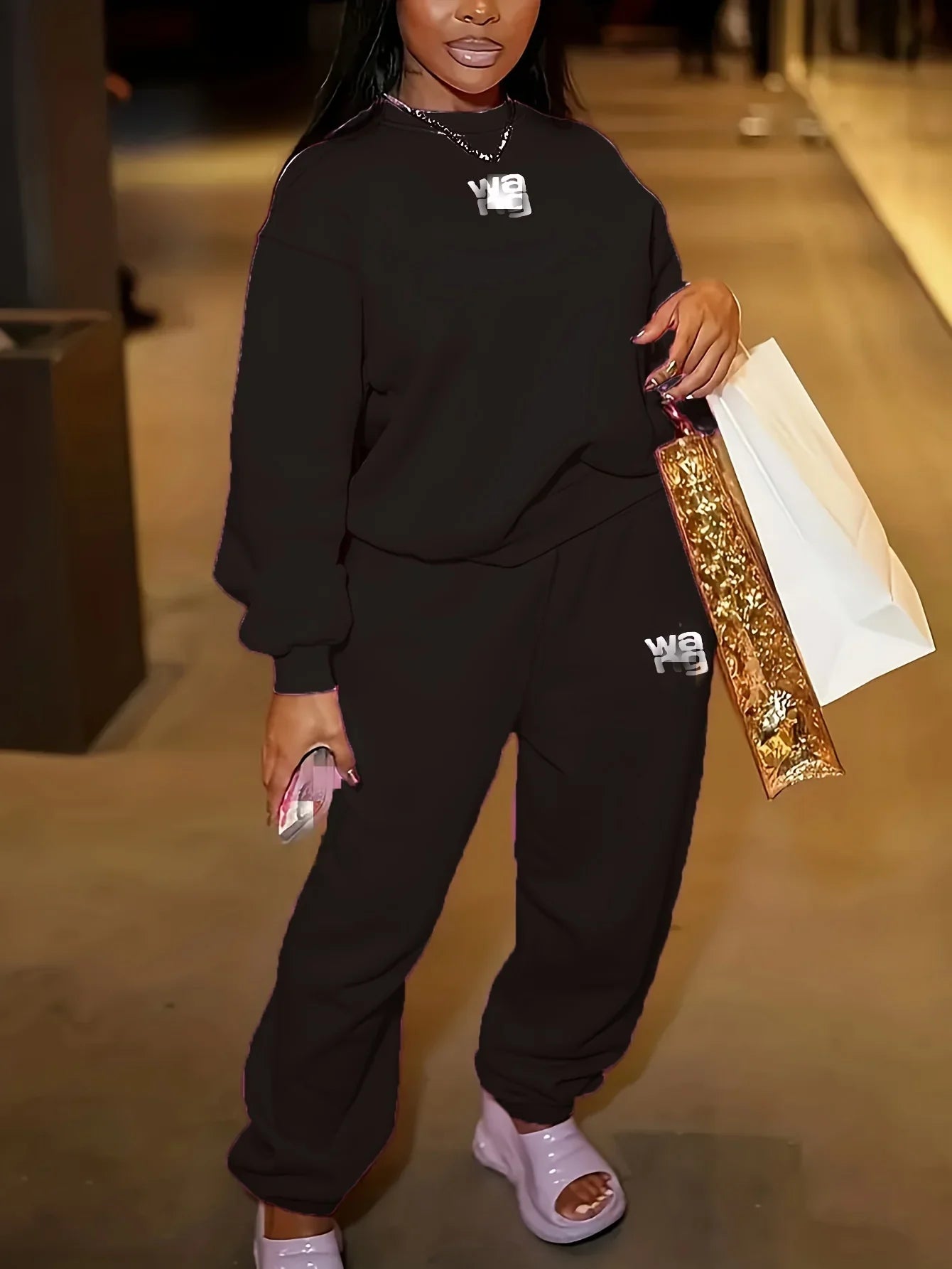 Women's High Waist Velvet Two Piece Jogging Set with Loose Thick Sweatpants and Hoodie