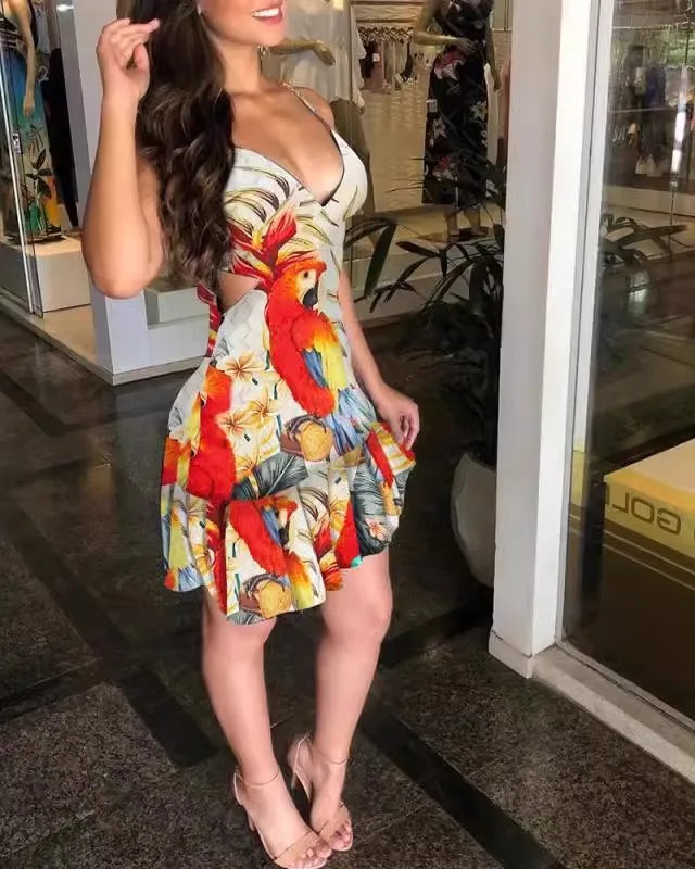 Womens Hollowed Out Print Camisole Dress For Everyday Wear