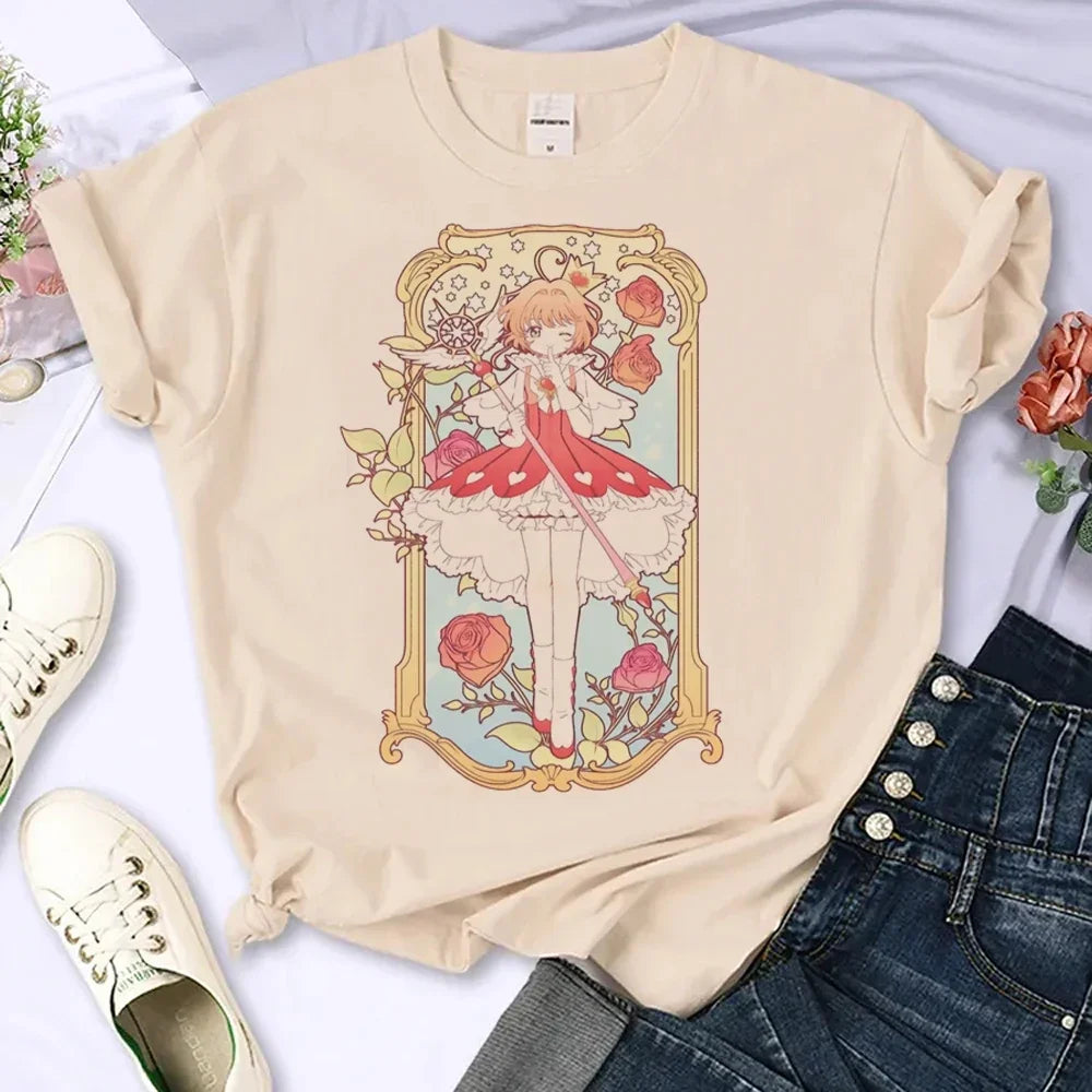 Cardcaptor Sakura Anime Graphic T Shirts for Women Y2K Cartoon Style Tops