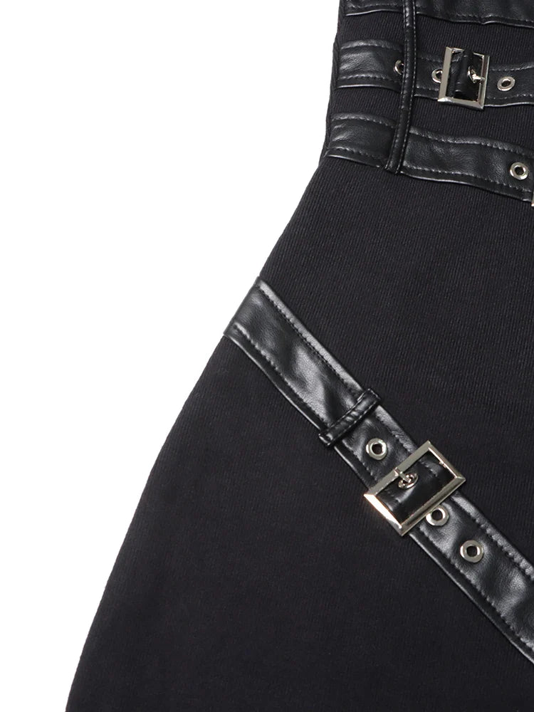 Spliced Belt A Line Dress For Women Stand Collar Sleeve