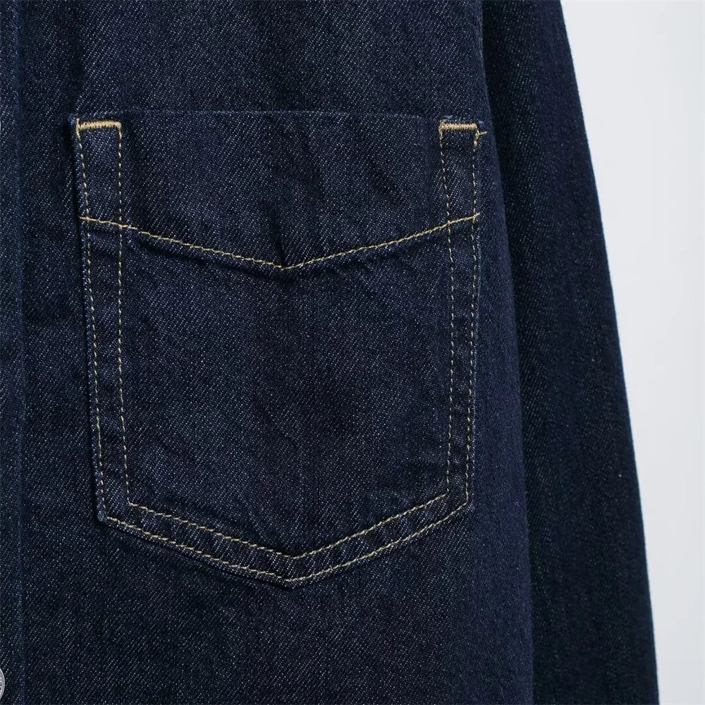 Autumn Casual Loose Cotton Denim Shirt and Pants Set for Effortless Style