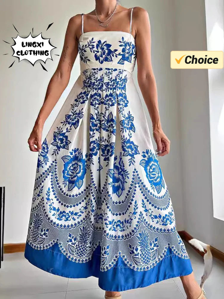 Elegant Women's Printed Maxi Dress for Summer Vacation