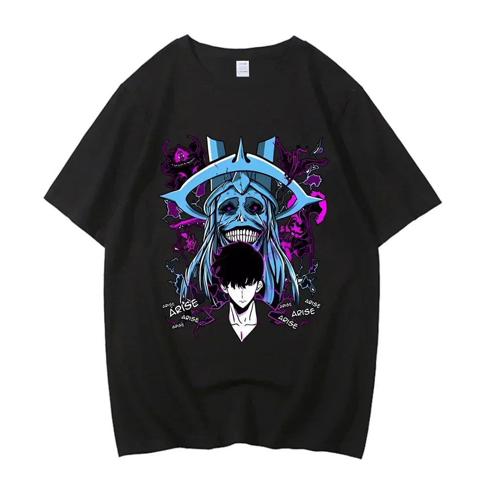 Sung Jinwoo Solo Leveling Anime Graphic T Shirt for Men and Women High Quality Cotton Short Sleeve Streetwear Tee