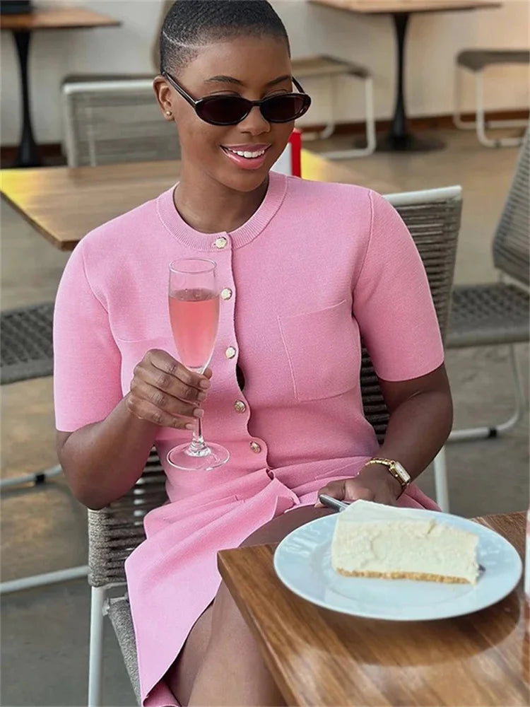 Ribbed Pocket Knit Dress For Women High Waist Mini Chic