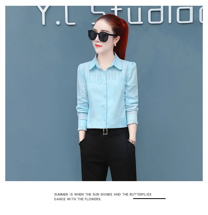Women's Pure Cotton Long Sleeve Shirt Professional Decoration Body Contour Spring Autumn Fashion Top