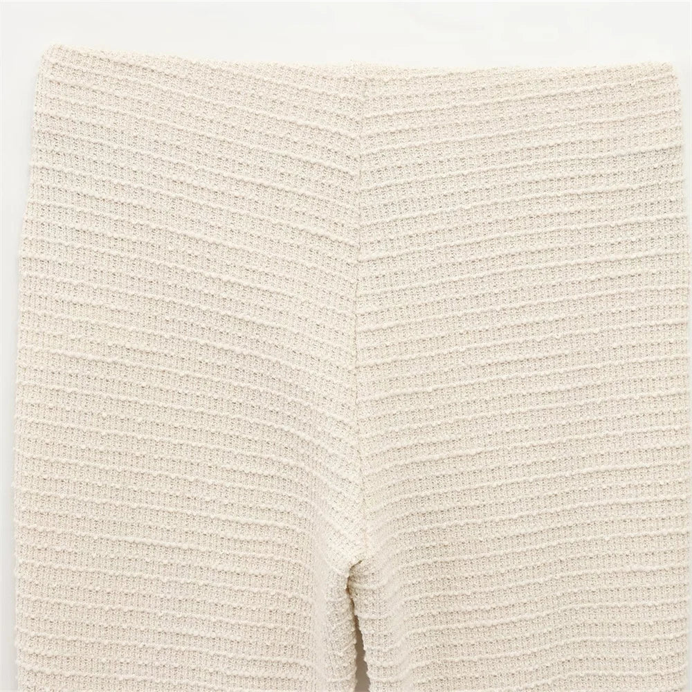 Fashionable Women's Bow Decoration Top and Slimming Texture Bell Bottom Pants Set