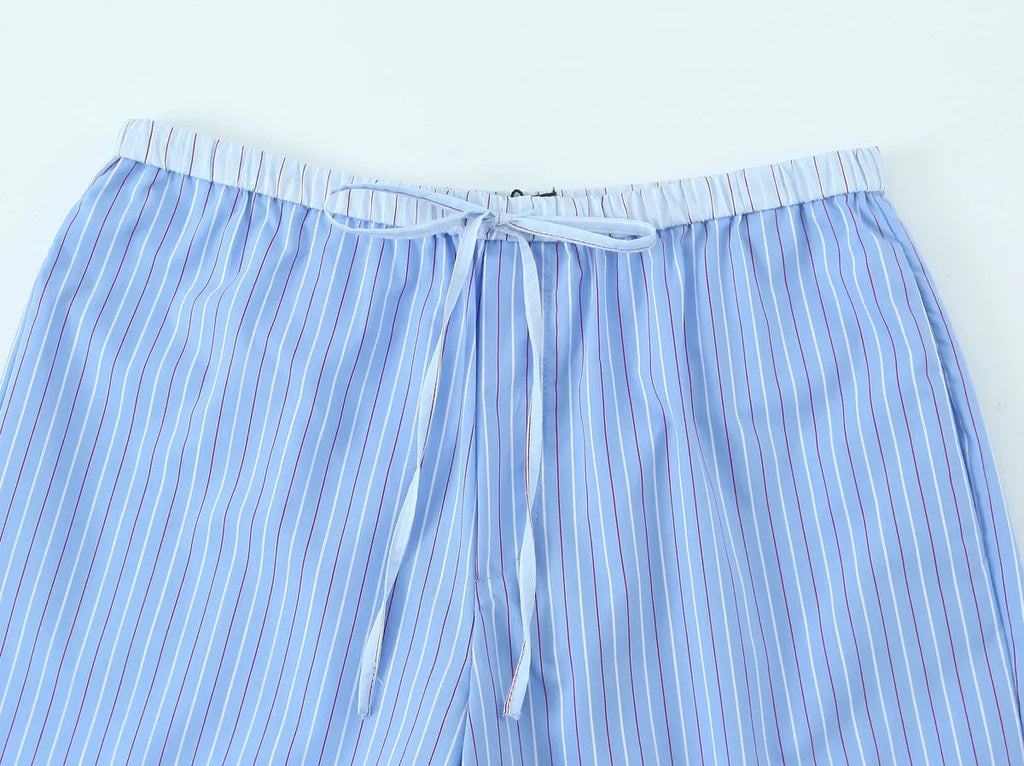 Fashionable Stripe Shirt and Wide Leg Pants Set for Women Casual Spring Outfit