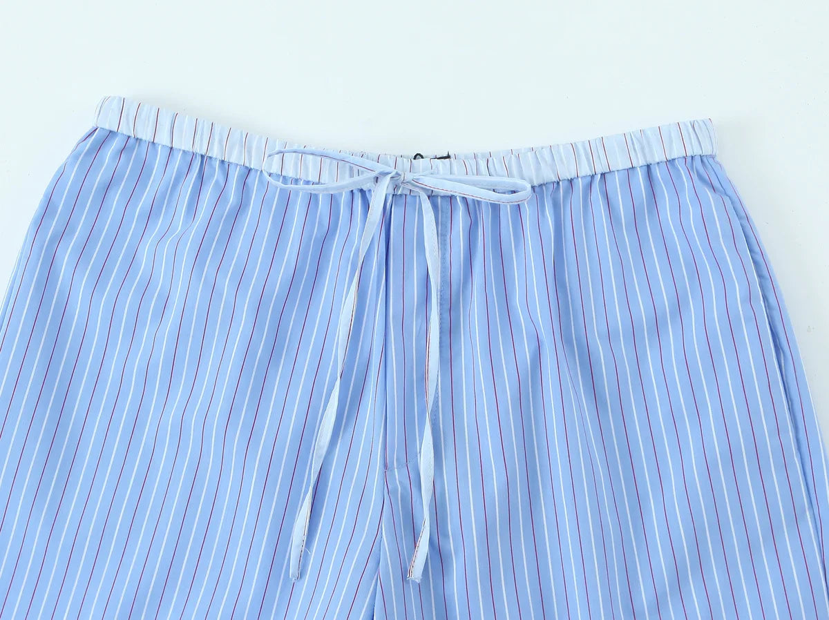 Fashionable Stripe Shirt and Wide Leg Pants Set for Women Casual Spring Outfit