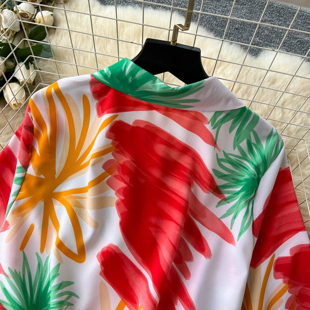 Summer Fashion Print Two Piece Set for Women with Loose Short Sleeve Tops and Elastic Waist Wide Leg Cropped Pants