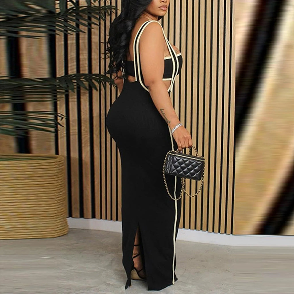 Two Piece Bodycon Crop Top Maxi Skirt Set For Women