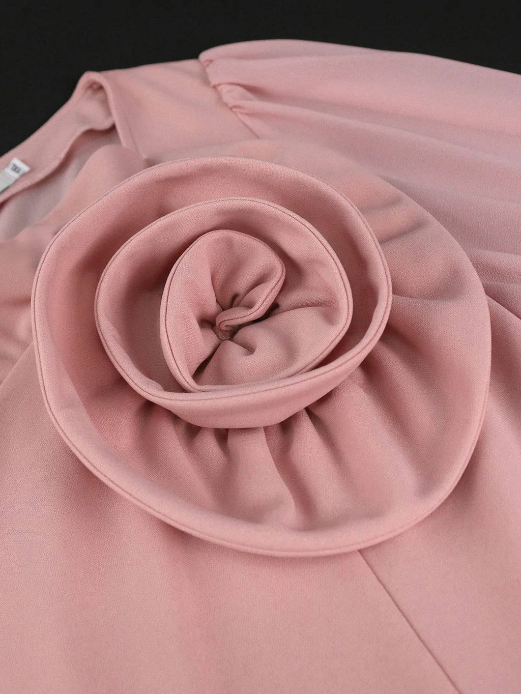 Pink Bubble Sleeve Dress 3D Flowers O Neck Pleated Maxi