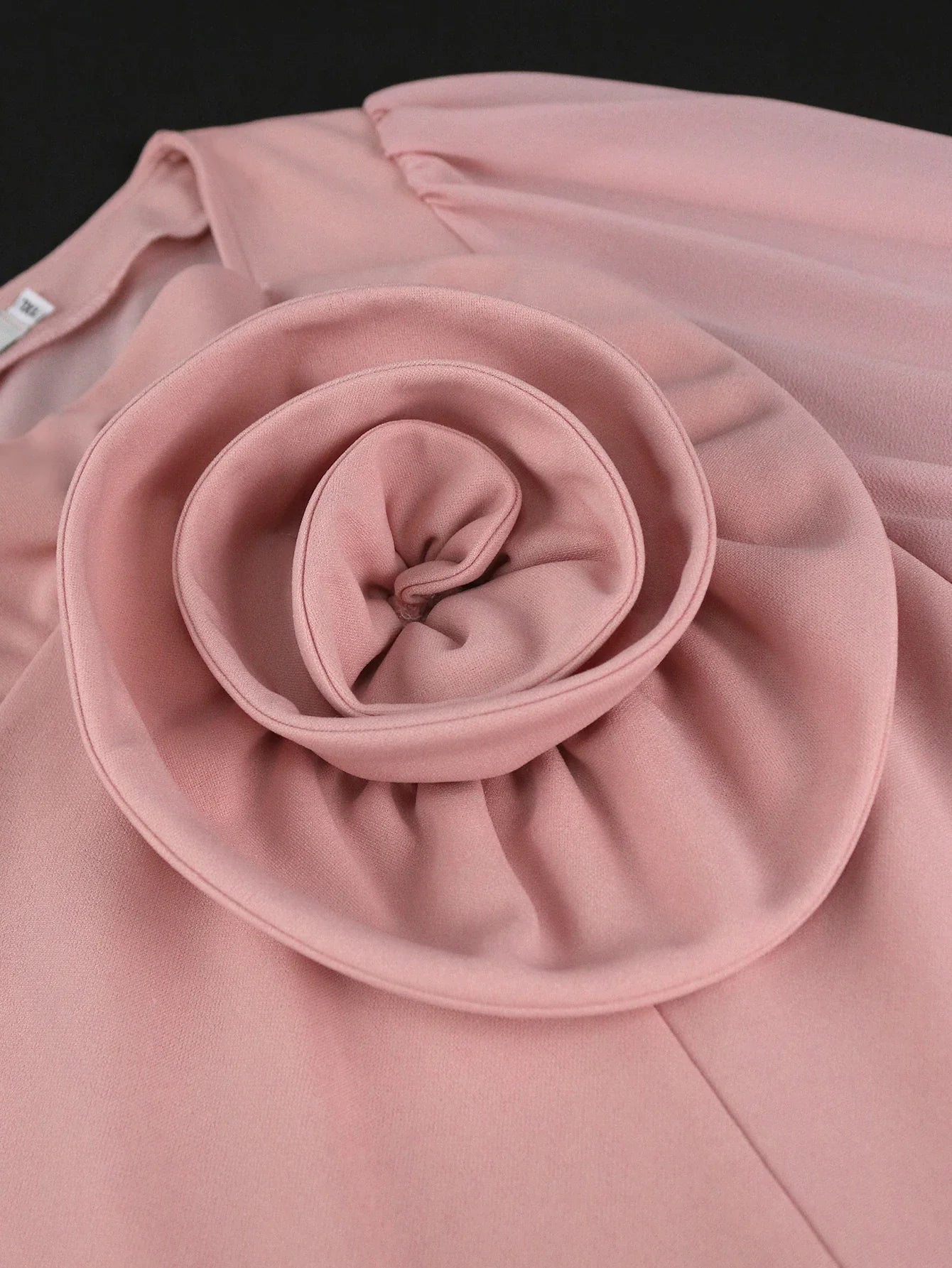 Pink Bubble Sleeve Dress 3D Flowers O Neck Pleated Maxi