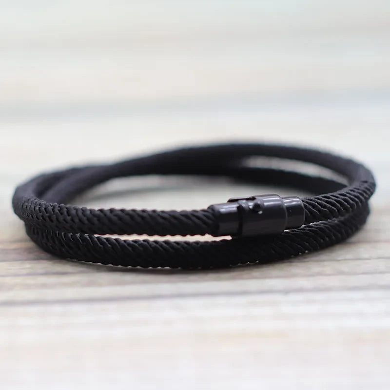 Minimalist Double Layer Men's Rope Bracelet with Magnet Buckle for Survival and Everyday Wear