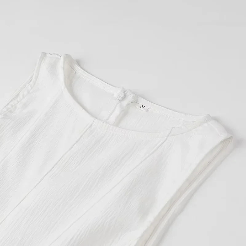 White Sleeveless Mini Dress With Back Zipper Folds Elegant