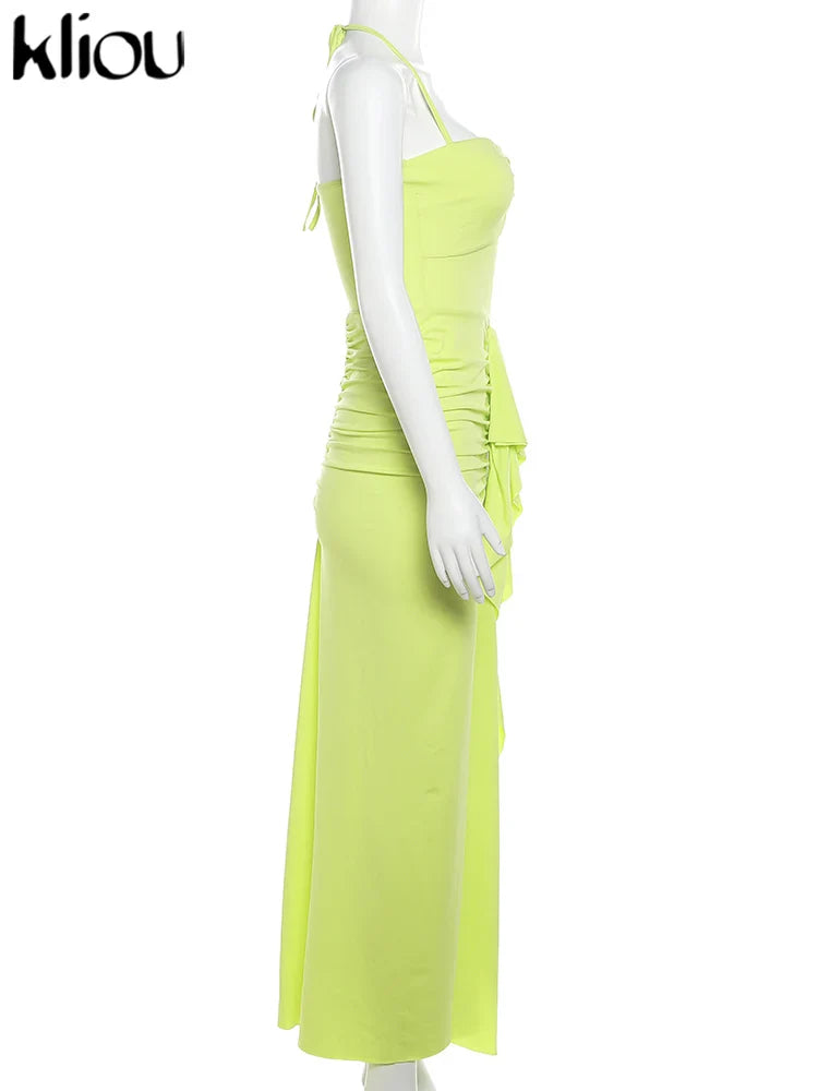 Halter Ruched Bandage Maxi Dress For Women Sleeveless
