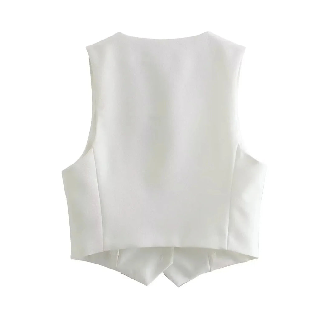 Casual Solid Color V Neck Sleeveless Single Breasted Vest With Elegant Mid Waist Wide Leg Pants Set