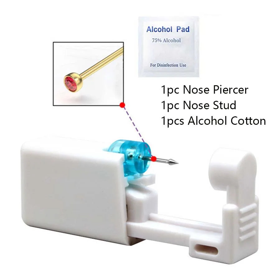 Disposable Nose Piercing Gun Kit with Built-In Crystal Nose Stud for Easy Piercing
