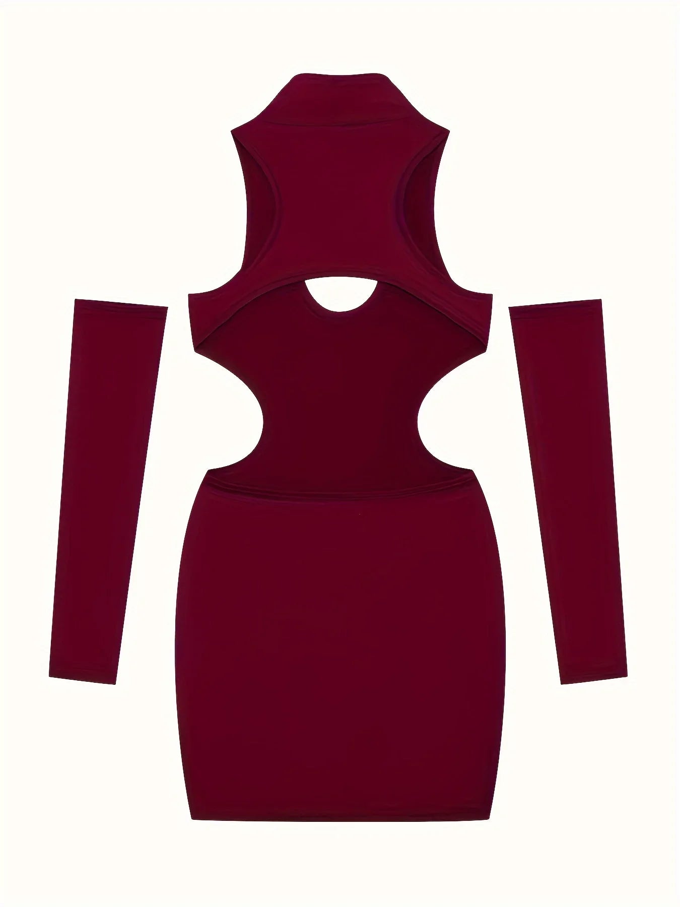 Spring Summer Hollow Neck Bodycon Dress Solid Color