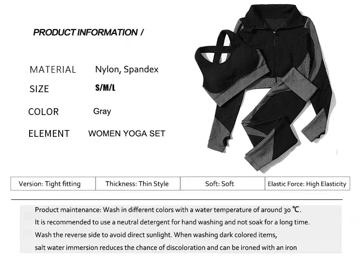 Seamless Women Yoga Suit with High Waist Leggings and Long Sleeve Crop Top Fitness Set