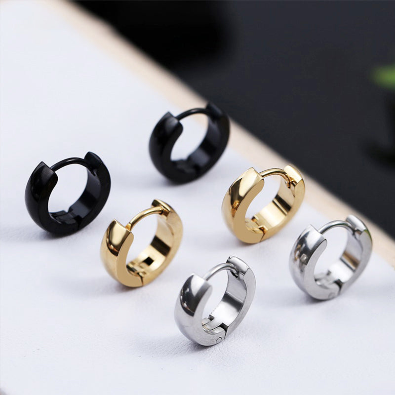 Unisex Black and Gold Stainless Steel Earrings for Punk Gothic Style Piercing Jewelry