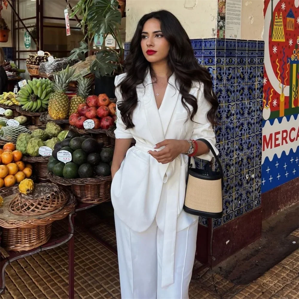 Women's Slim Fit Suit Set with Belt for Professional Style