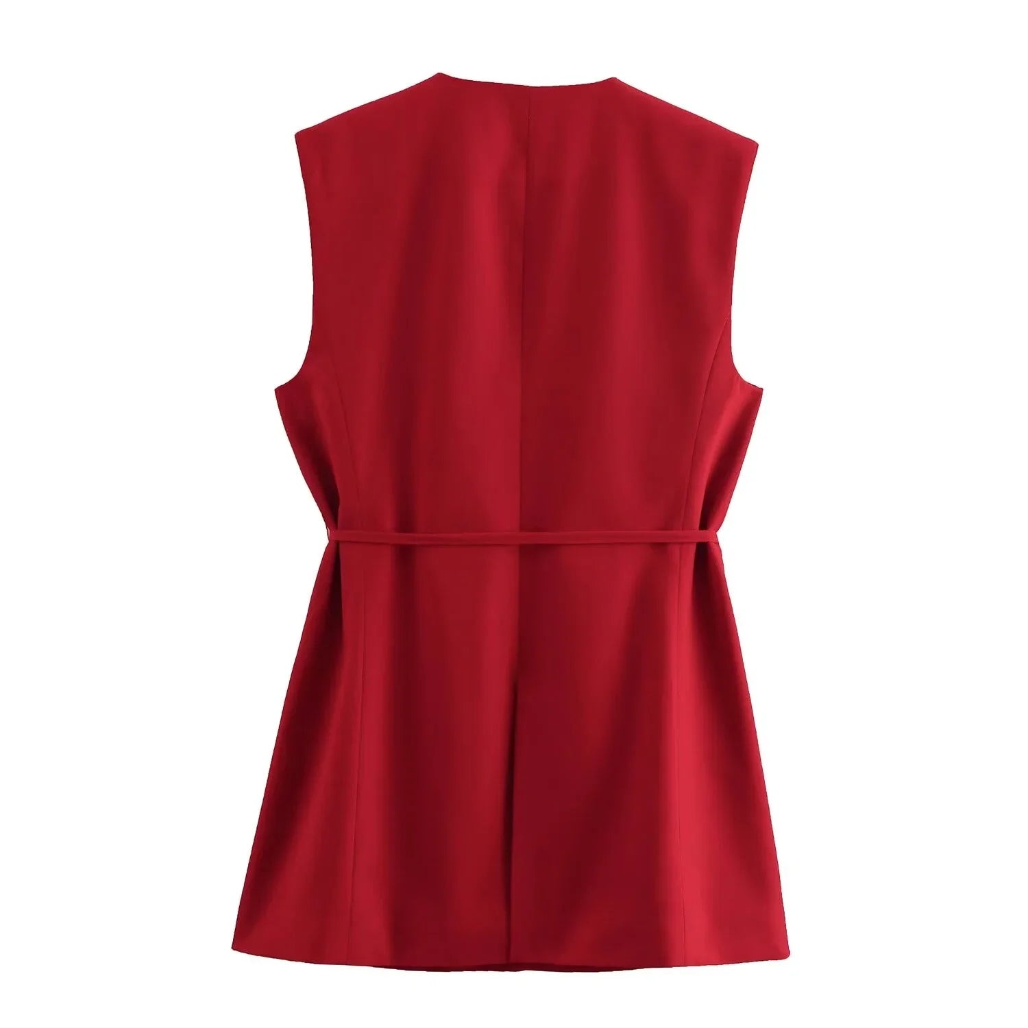 Women's Casual Black Sleeveless Split Design Vest Pants Set with Belt for Autumn Commuting