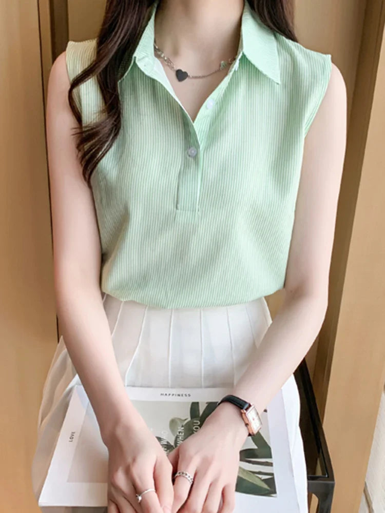 Sleeveless Casual Striped Blouse for Women Lightweight Office Blouse Basic Summer Top with Comfortable Fit