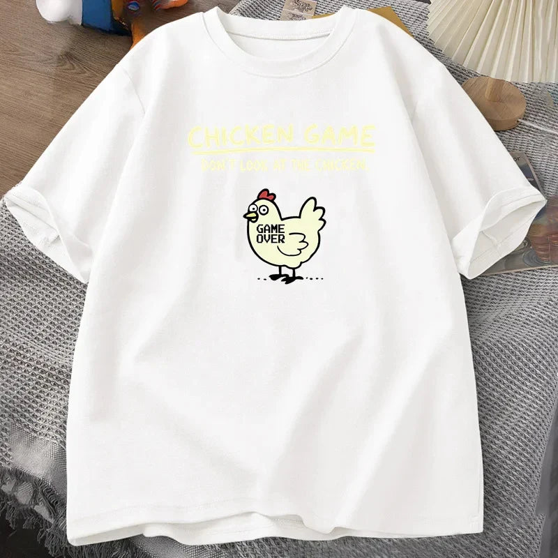 Funny Chicken Game T Shirt for Women Graphic Tee Short Sleeve O Neck Streetwear
