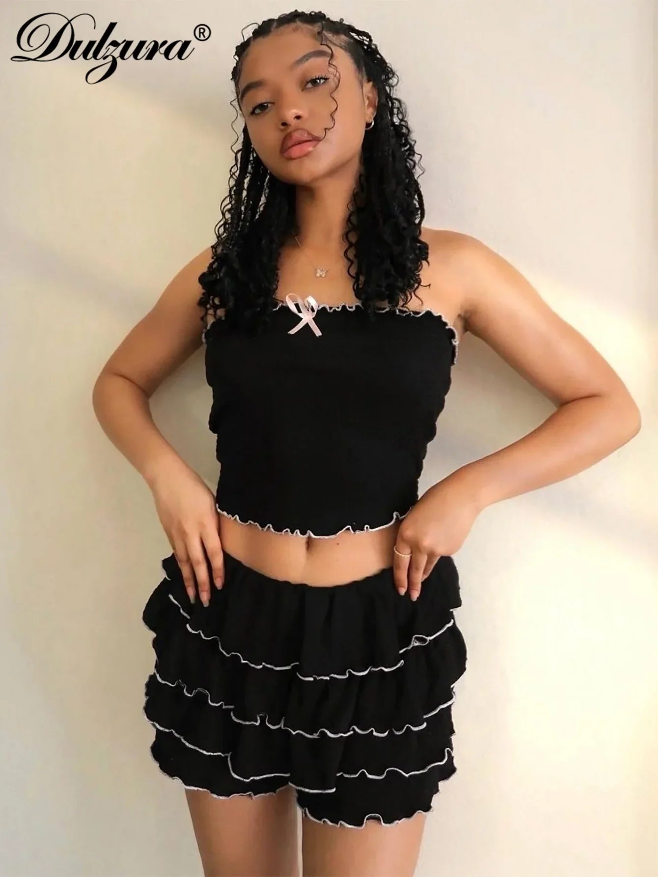 Sexy Matching Tube Top and Ruffled Skirt Set Women Summer Party Club Date Outfit Streetwear Y2K Style