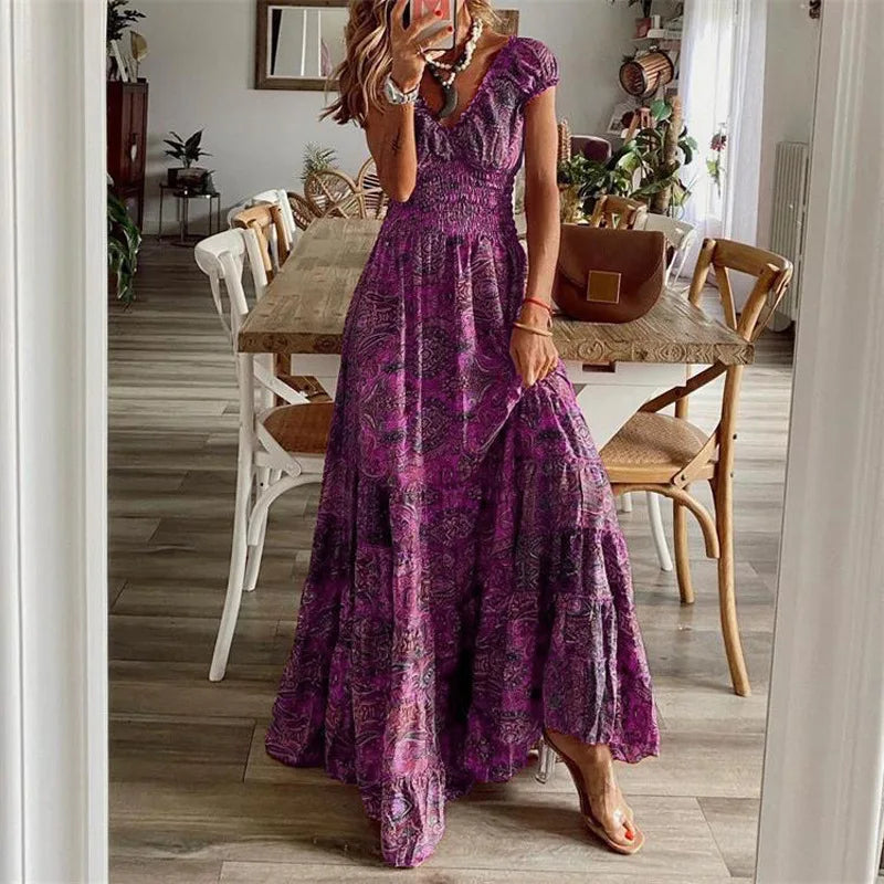 Floral Print Retro Jumpsuit With Cinched Waist Dress