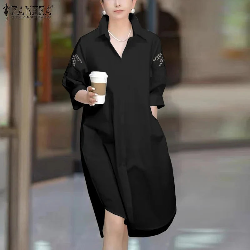 Lace Patchwork Knee Length Sundress For Women Loose