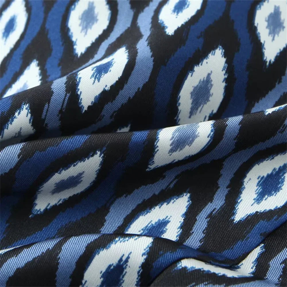 Women's Geometric Pattern Printed Shirt and Pants Set with Long Sleeve Top and Stylish Trousers