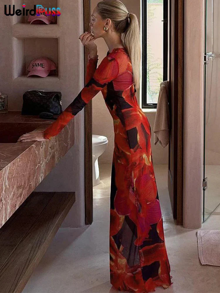 Colorful Print Velvet Bodycon Dress Women Long Sleeve