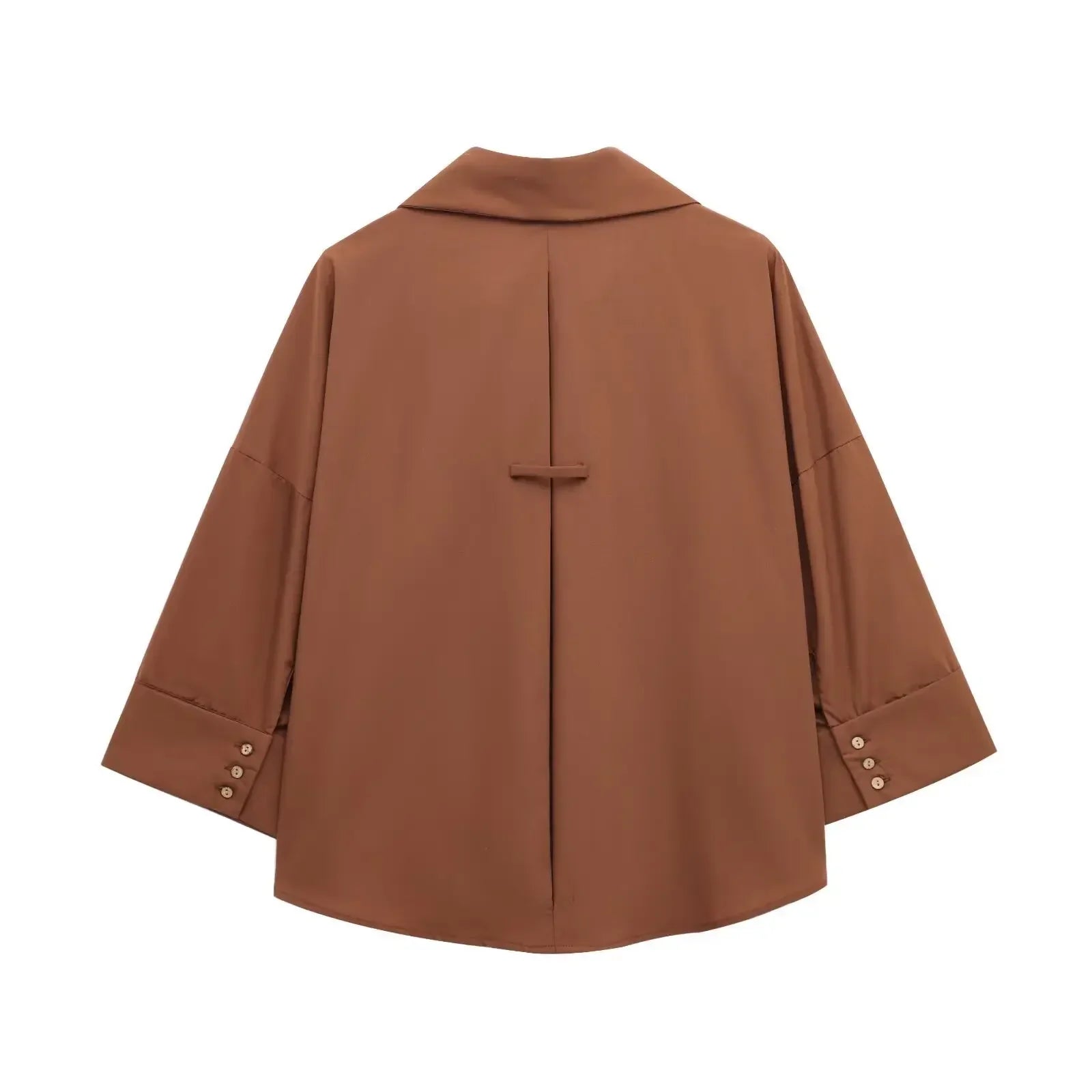 Women's Wide-Sleeved Poplin Shirt with Lapel Collar Long Sleeve Single-Breasted Loose Hem Casual Chic Top for Spring and Summer