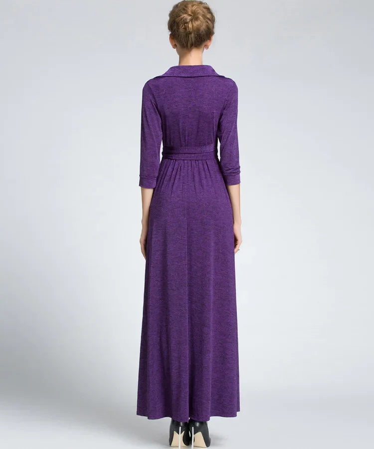 Soft Stretch Wrap Dress With Belt Long Vacation Style