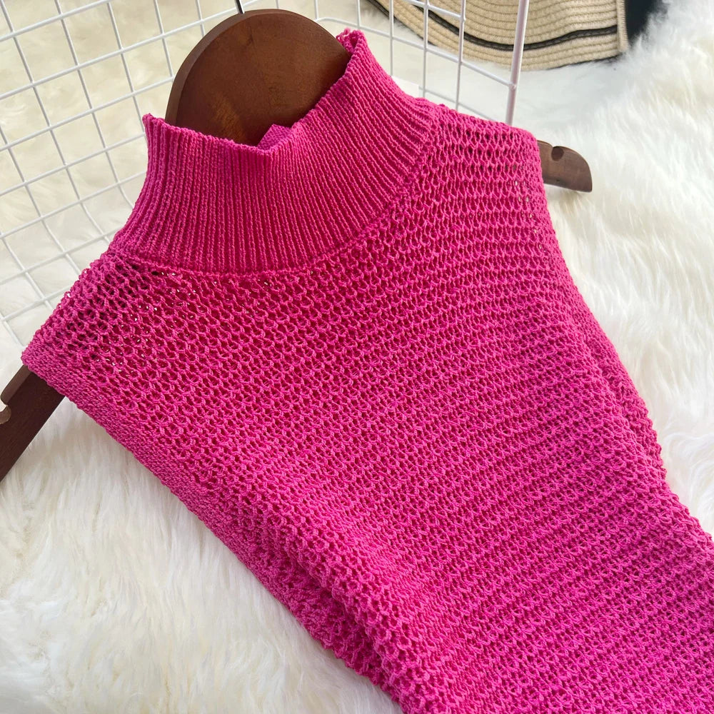 See Through Crochet Knit Dress For Women Beach Party Wear