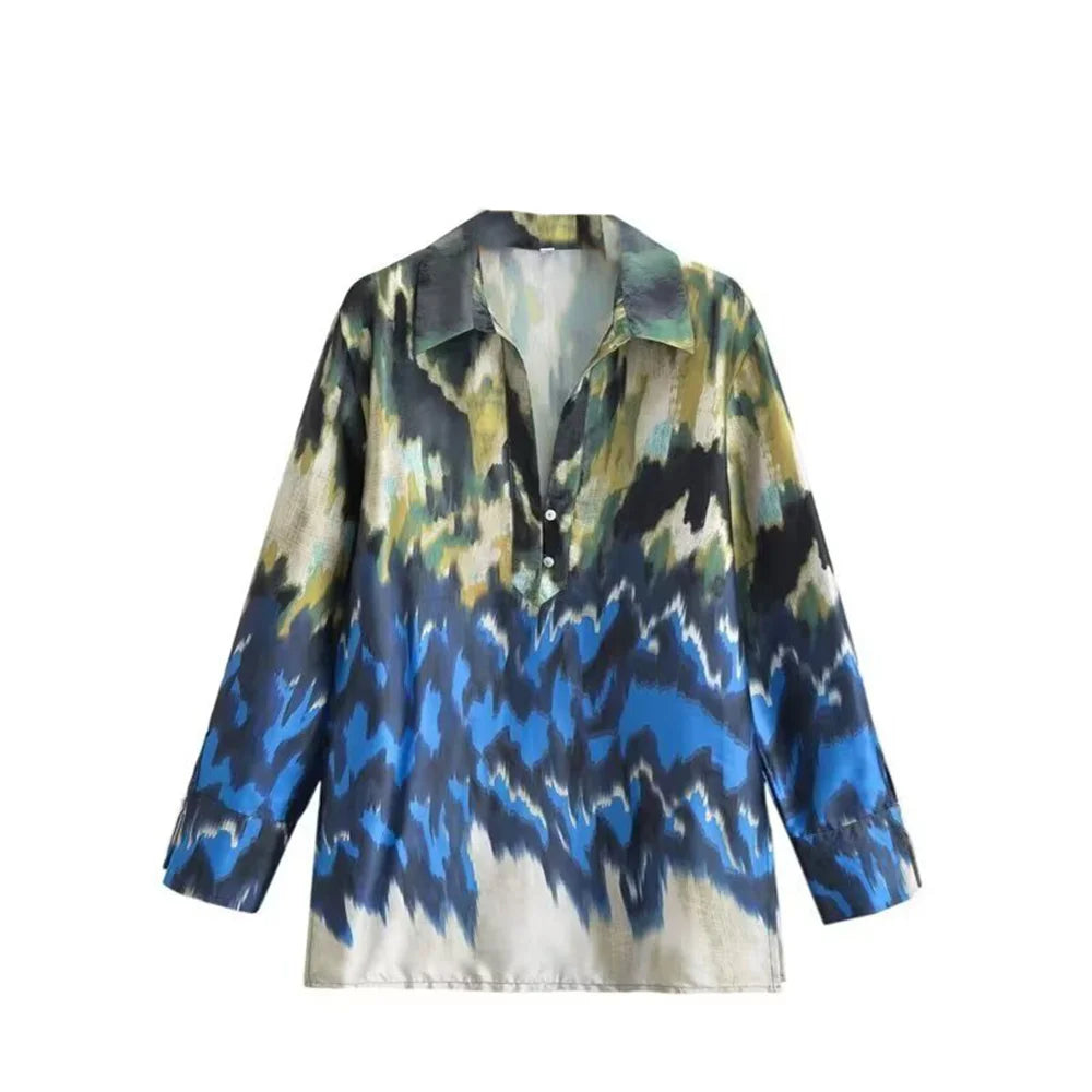 Women's Printed Shirt and Scarf Printed Pants Set for Spring and Summer Fashion