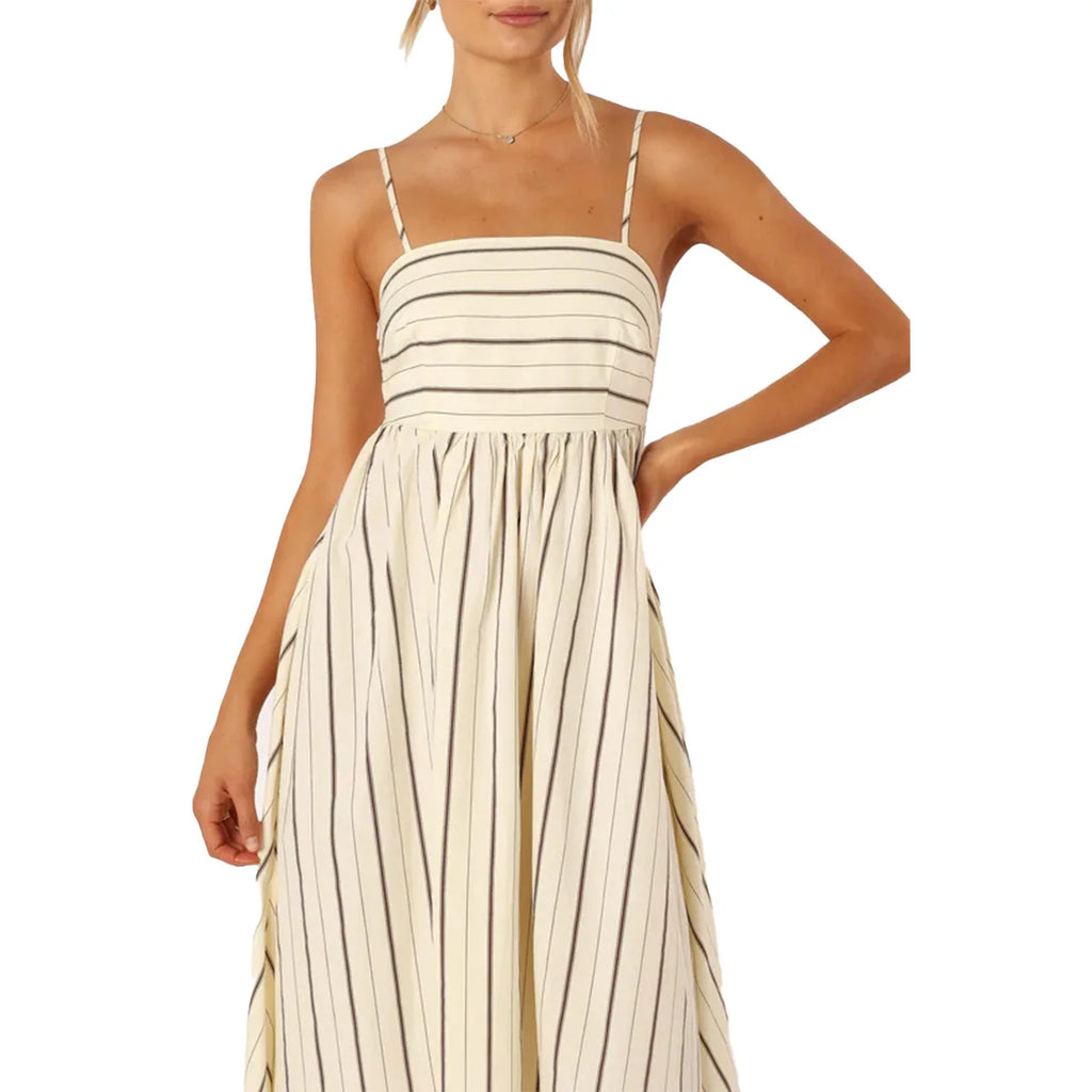 Bohemian Striped Maxi Dress With Hanging Straps For Women