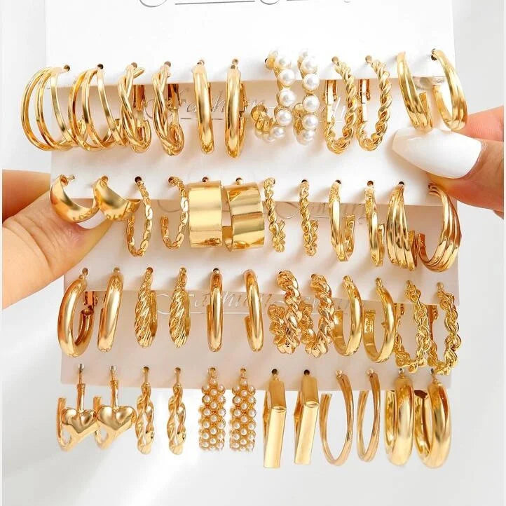 24-Pair Vintage-Inspired Small Hoop Earring Set for Women Elegant Geometric Iron Ear Ornaments for Daily Wear