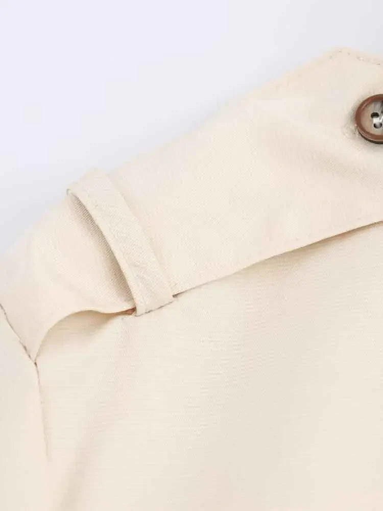 Versatile Women's Slim Fit Short Sleeve Lapel Shirt with Decorative Belt Strap and Curling Detail